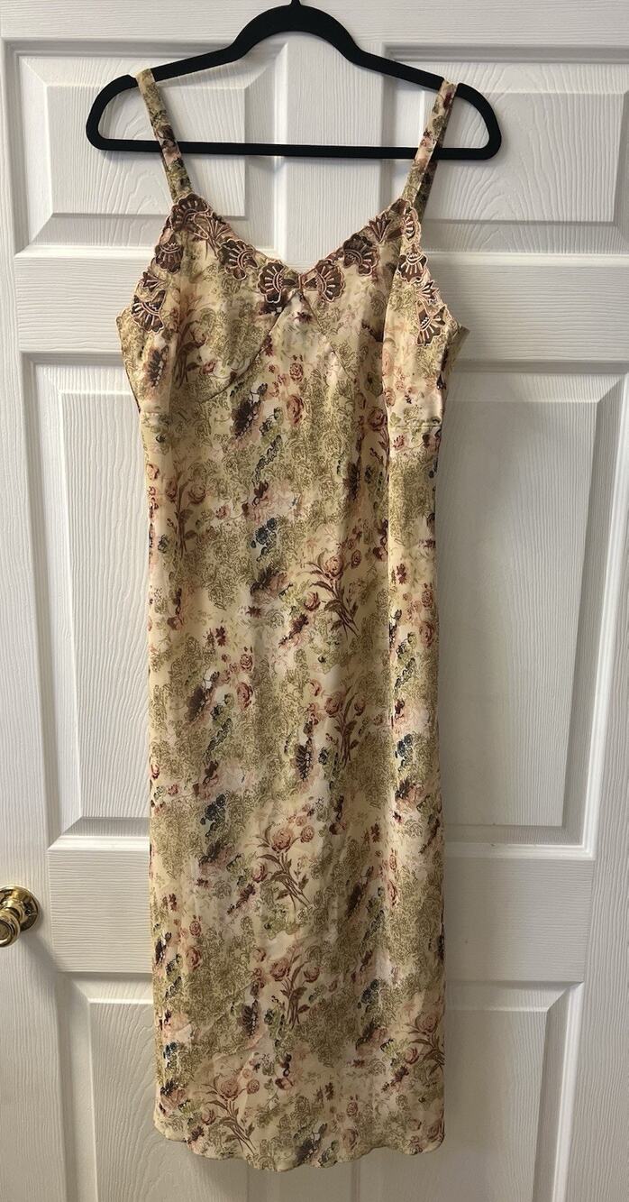 Vintage Y2K Floral Mlle Gabrielle Lined Midi / Maxi Dress - Size 14 / Large